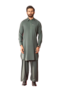 Ensemble Kurta classique en coton pour hommes | Shalwar Kameez traditionnel au design moderne pour la fête - Product Image 2