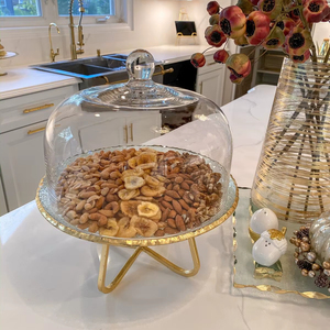 Gold Finished Metal Cake Stand With <b>Glass</b> <b>Dome</b> Ideal For Long Term Use Displaying Cakes And Decorative Desserts - Product Image 1
