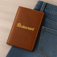 Carnet de Visite Portable de Luxe en Cuir avec Logo Imprimé Or Offset Personnalisé pour Restaurants, Motels, Hôtels