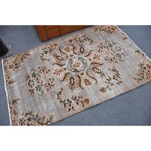 3.7x5.9 ft Rug, Turkish Vintage Accent Rug, <b>Brown</b> <b>Wool</b> Rug - Product Image 1