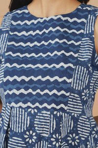 Mini-robe en coton imprimé à la main, motif floral indien, été, vintage, taille naturelle, col en V, coupe trapèze, couleur bonbon, faite à la main, durable - Product Image 6