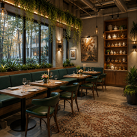 Meubles de restaurant turc, table ronde de luxe, ensemble de chaises en cuir vert capitonnées, canapé de restaurant vert à dossier haut, en solde