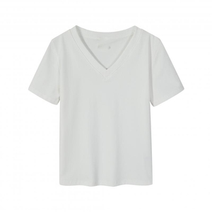 Short sleeve Cotton Made T Shirts Casual wear Breathable Women <b>V</b>-Neck T-Shirts Custom Blank Women <b>V</b> neck T shirts - Product Image 2
