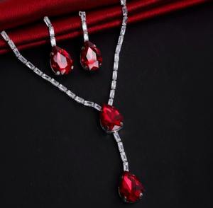 ชุดสร้อยคอประดับลูกปัดสีแดงและต่างหูแบบติดหู สไตล์มินิมอล สร้อยคอแบบเชื่อมต่อลอยๆ ทำจากโลหะผสม พร้อมเครื่องประดับเข้าชุด ของขวัญสำหรับเธอ - Product Image 2