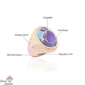 Anillo de declaración de moda para hombres púrpura con cobre azul turquesa joyería Latón chapado en oro amarillo collar ajuste fiesta desgaste anillos - Product Image 2