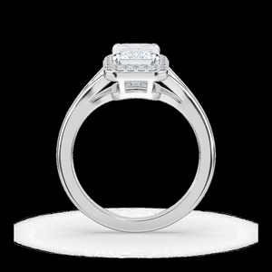 Anillo de compromiso con diamante cultivado en laboratorio, corte esmeralda, 2.10 ctw, certificado IGI, oro macizo de 14k, halo con vástago dividido - Product Image 3