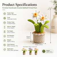 Tanaman Daffodil Rajutan Tangan Grosir dalam Pot, Pot Bunga Narcissus Kustom, Dekorasi Meja Rumah/Kantor, Hadiah OEM ODM Tahan Lama