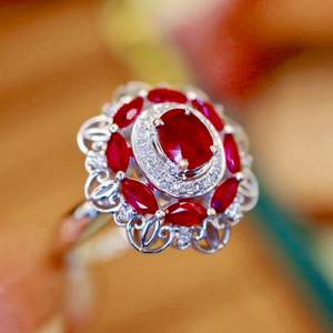 Fleur romantique Design Gold-Filled Women's 925 Sterling Silver Ruby Glass Filled Stone ovale cut Ring Engagement Anniversary gift - Product Image 5