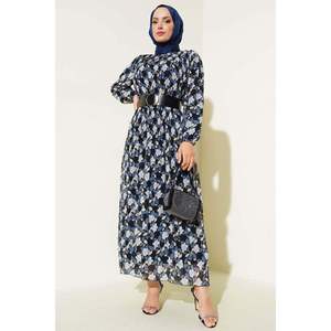 Vestido de gasa plisado con cinturón índigo - Product Image 1