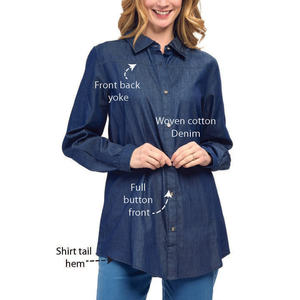 Camisa vaquera para mujer con tela de algodón suave y diseño frontal de botones, perfecta para trajes casuales de uso diario - Product Image 3