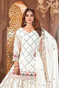Nuevo Salwar Kameez de Seda Chino de Diseño Moderno y Elegante con Top, Sharara Plazzo y Dupatta de Secado Rápido para Bodas y Fiestas - Product Image 2