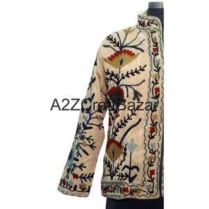 Warm <b>Velvet</b> Suzani Ethnic Women's Winter Printed Cotton Floral Stripe Quilted Embroidery Bomber <b>Jacket</b> Breathable Eco-Friendly - Product Image 3