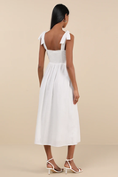 Vestido Maxi Bohemio de Lujo, Bordado, de Algodón Orgánico Ecológico, Corte en A, Cuello con Lazo, Tirantes Finos, Cierre de Botones, Natural