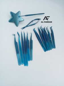 Ensemble de pinces à extensions de cils avec ciseaux à ressort, poignées miroir étoilées, couleur plasma bleue, pince à volume pour cils, logo personnalisé - Product Image 2
