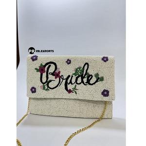 Women's Designer Wedding Party Handbag Gold White Beaded Clutch Magnetic Closure Shoulder/<b>Chain</b>/<b>Cross</b>-Body Strap Striped Elegant - Product Image 4