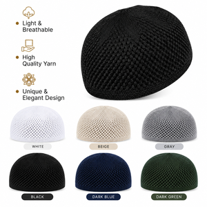 Bonnet de prière Kufi noir en tricot respirant pour hommes – Bonnet léger en maille ouverte, chapeau musulman polyvalent pour usage quotidien - Product Image 4