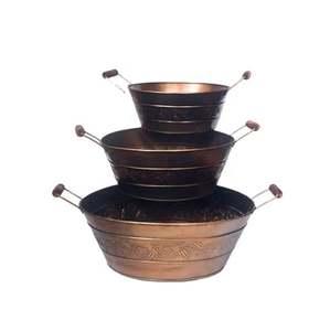 Jardinière décorative en métal de meilleure qualité avec pots de fleurs de jardin antiques bruns lot de 3 pièces - Product Image 1