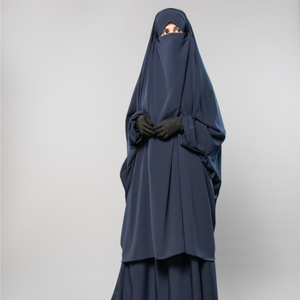 Vente en gros de robe Jilbab deux pièces avec manches élastiques tissu polyester de qualité supérieure robe islamique mi-longue pour femme - Product Image 1