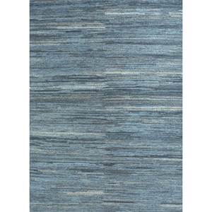 Alfombra de Lana y Viscosa Anudada a Mano, Diseño Rectangular con Rayas Azules, Estilo Patchwork y Abstracto para Sala de Estar, SIWV-26 - Product Image 1