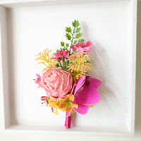 Décorations florales pour mariages, événements d'entreprise, fêtes, boutonnières, corsages de poignet, décorations florales pour verres à vin, faites à la main, Saint-Valentin, fuchsia, corail