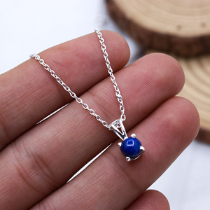 925 Plata mejor calidad Natural lapislázuli redondo cabujón corte piedra preciosa punta conjunto chapado en oro colgante collar regalo para mujer - Product Image 2