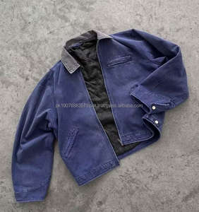 Veste de travail courte unisexe surdimensionnée, style hiver, doublure matelassée, design personnalisé, effet vieilli, en tissu duck, avec fermeture éclair - Product Image 6