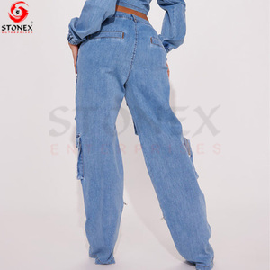 ชุดเดรสคุณภาพสูง เสื้อผู้หญิงและกางเกงยีนส์ ชุดเซ็ตผ้าฝ้ายเดนิมสำหรับผู้หญิง สไตล์ล่าสุด ชุดลำลองสำหรับผู้หญิง - Product Image 4