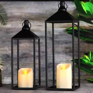 Lanterne à bougie en fer forgé faite à la main, style vintage, décoration intérieure et extérieure pour Noël, pour bougies piliers, utilisation sur table et au sol - Product Image 2