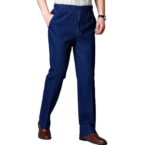 Jean droit pantalon hommes taille élastique décontracté jambe large épais coton Denim pantalon classique ample hommes jean pantalon OEM Service - Product Image 1