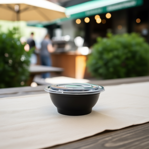 Bol à nouilles jetable en PP de 48 oz en noir et blanc, tailles polyvalentes pour le service - Product Image 3