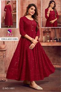 Maruti Fashion's Traditional Anarkali Style Kurti Indian & Pakistani Clothing con Rayon & Shiffli Work Top para ropa funcional - Product Image 2