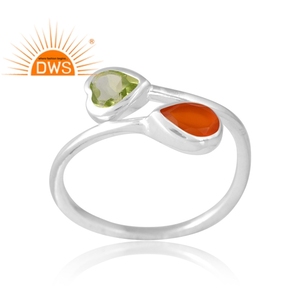 Bague en argent 925 avec pierres naturelles cornaline et péridot, bijoux personnalisés pour femme, cadeau pour elle, vente chaude - Product Image 1