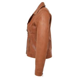 Chaqueta Bomber de Cuero Genuino Color Bronceado para Mujer, Cierre Asimétrico, Forro de Algodón Ecológico, Prenda Exterior Suave para Invierno - Product Image 2