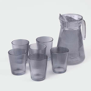 Juego de Jarra de Vidrio de Borosilicato de Siete Piezas para el Hogar, con Tapa y Asa, Apto para Lavavajillas, Diseño Minimalista con Patrón Acanalado - Product Image 1