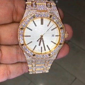 Reloj de Hip Hop con pantalla analógica con tachuelas de diamantes VVS de laboratorio helado personalizado de alta calidad para Hombres estilo de negocios oro blanco nuevo - Product Image 1