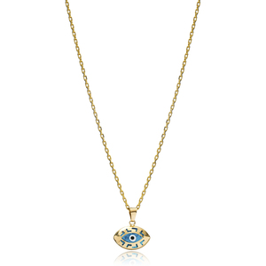 Collar con Colgante de Ojo Turco en Forma de Almendra, Diseño Delicado, Hecho a Mano en Turquía, Joyería de Plata de Ley 925 al por Mayor - Product Image 1