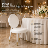 Chaises de banquet de mariage à dossier rond, en acier blanc et revêtement en velours blanc