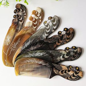 CROISSANCE COULEURS NATURELLES CORNE BUFFALO VENTE EN GROS Peignes en corne antistatique naturels pour les cadeaux de vacances par l'artisanat en croissant - Product Image 3