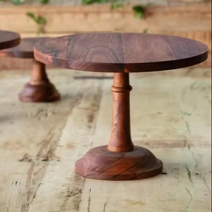 ANY ELEGANT STAND CAKE HANDMADE CUSTOMIZED Wholesale Acacia Natural <b>Wood</b> Color Acacia <b>Wood</b> Cake Stand Wooden Hand <b>Carved</b> - Product Image 1
