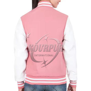 Vente en gros de vestes universitaires 100% coton rose blanc à la mode pour femmes col montant Logo avant Offre Spéciale vêtements d'extérieur à la mode pour l'hiver - Product Image 3