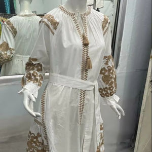 Maxi abito lavabile Vintage bohémien ricamato caldo da donna manica corta Casual stile contadino 100% in cotone naturale festa in spiaggia - Product Image 1