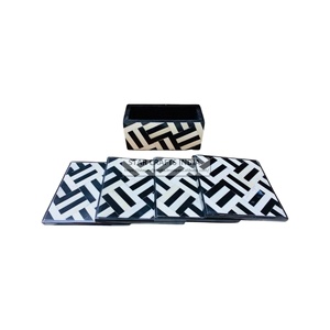 Incrustation d'os faite à la main en forme de rectangle doublure noire et blanche incrustation d'os avec des sous-verres personnalisés polis de haute qualité fournitures de cuisine - Product Image 4