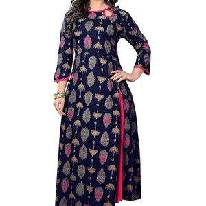 Tissu indien fait main en rayonne Kurta droit imprimé Jaipuri pour femmes Disponible en gros prix