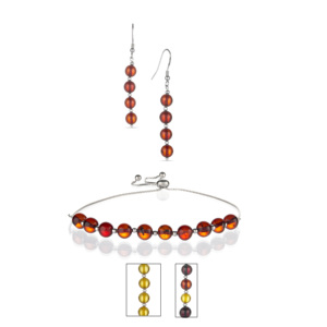 Burmese Amber Jewelry Set-<b>Sterling</b> <b>Silver</b> <b>Bracelet</b> & Earrings 5.50mm 3 Variations - Product Image 1