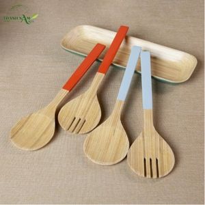 Ensemble de vaisselle en bambou classique et durable avec finition polie miroir plaqué or rose, cuillères à dîner et à salade durables - Product Image 3