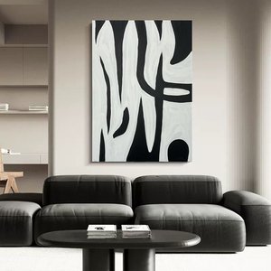 Conception d'affiche peinte d'art de mur de rayures noires et blanches modernes - Product Image 2