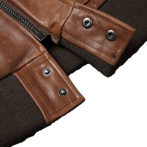 Chaqueta Bomber de Cuero Genuino Marrón para Hombre, Estilo Clásico de Piloto Vintage con Cremallera Frontal, Puños Acanalados y Dos Bolsillos con Solapa - Product Image 5