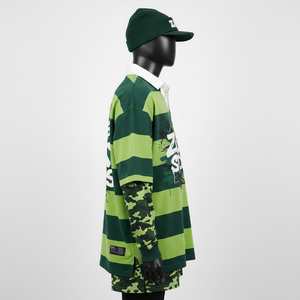 <b>Men</b> Rugby <b>Shirt</b> Premium 260 GSM Cotton Poly Pique Fabric <b>Green</b> Stripe Body With Contrast Panel Custom Logo moisture wicking - Product Image 3