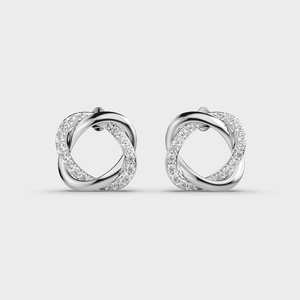 Boucles d'oreilles clous en argent sterling 925 massif plaqué rhodium avec cercles entrelacés et diamants |   Certifié IGI |   Cadeau d'anniversaire vintage - Product Image 1