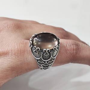 Bague en argent sterling 925 pour homme, en quartz fumé naturel, pierre de naissance d'avril, toutes tailles, bijou de mariage lourd, vente en gros - Product Image 1